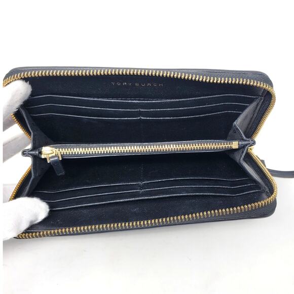 Tory Burch Alexa Zip Around Continental Leather Wallet Geometric Quilted Black - Picture 7 of 8